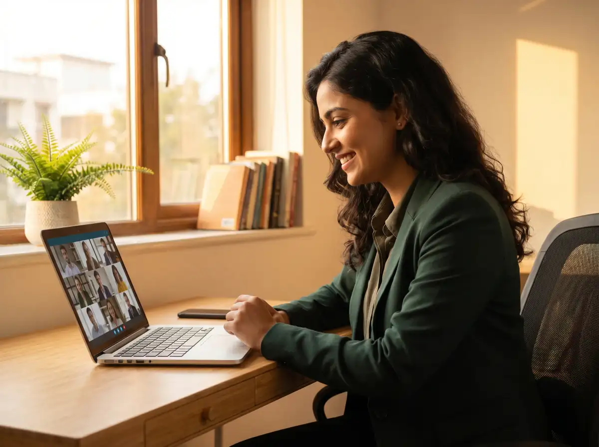 Confident professional in a video call interview